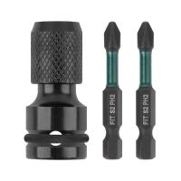 Адаптер для бит ударный CrV Профи 1/2"- НЕХ 1/4", 50 мм + 2 биты S2 кованые ударные 50 мм