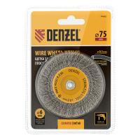 Щетка  дисковая     75 мм, витая, нержавеющая проволока,со шпилькой Denzel  744603