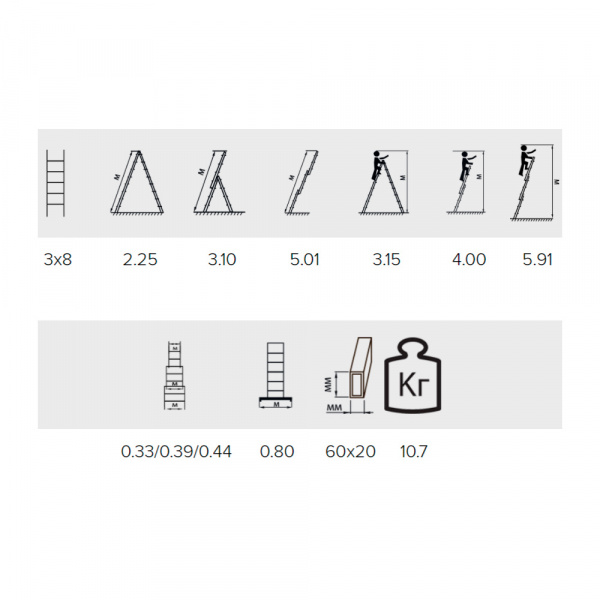 Лестница трехсекционная алюминиевая 8 ступеней Алюмет
