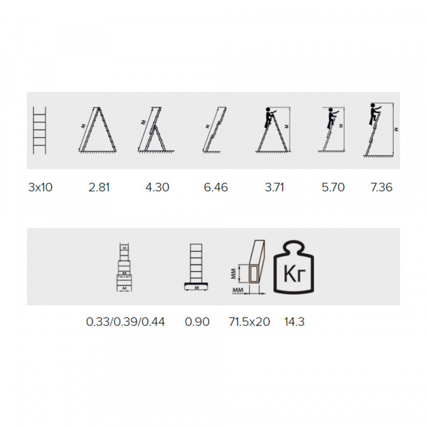 Лестница трехсекционная алюминиевая 10 ступеней Алюмет